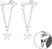 Ohrstecker Ear Jacket 925 Sterling Silber Ball 3mm mit hängender Kette und Stern
