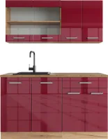 Jednolôžková kuchyňa Vicco R-Line, 140 cm bez pracovnej dosky, Bordeaux vysoký lesk/dub Goldkraft