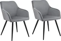 Juskys Esszimmerstühle 2er Set Tarje mit Rückenlehne & Armlehne, Metallbeine, Samt Bezug, bis 110 kg belastbar, 2 Stühle Esszimmer Küche Küchenstühle - hellgrau