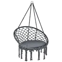 Juskys Závesné kreslo Cadras 60 cm široký vankúš - interiérový závesný kôš s nosnosťou 120 kg pre deti a dospelých - jednoduché zavesenie - Boho antracit