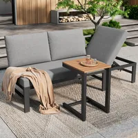 Flieks Gartensofa mit Verstellbarer Neigungsfunktion, Gartenlounge-Set Gartenmöbel-Set 2-tlg.,  Balkonmöbelset 3 Personen mit Beistelltisch, Grau