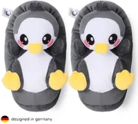Corimori Süße Plüsch Hausschuhe (10+ Designs) Pinguin Pablo Slipper Einheitsgröße 25-33,5 Uni Pantoffeln Schwarz Weiß