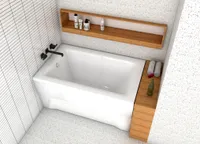 ECOLAM Badewanne Wanne Rechteck Talia Design Acryl weiß 100x70 cm + Schürze Ablaufgarnitur Ab- und Überlauf Automatik Füße Silikon Komplett-Set Wanne