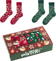 Set bunte Socken für Herren zu Weihnachten 41-46, 2 Paar lange Socken mit Rentier und Lichter