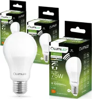 LUMILED 3-pack E27 LED žiarovky s detektorom pohybu a súmrakovým senzorom 10W nahrádza 75W 1055lm A60 Teplá biela 3000K Senzorové ovládanie svetla