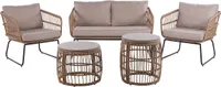 BELIANI Garten Set Hellbraun Polyrattan Sofa 2 Stühle 2 Couchtische Auflagen in Beige Garten Terasse