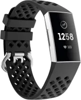 Strap-it Fitbit Charge 4 Armband Silikon mit Löchern (Schwarz) - Große: M/L