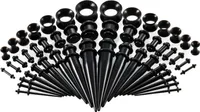 50 Stück Ohr-Expander, doppelte O-Ringe, ausgestellte Tunnel, dreiteiliger Anzug, hypoallergen, Piercing-Schmuckset, glatte Oberfläche, Acryl-Kegel und Stecker, Silikon-Tunnel, perfektes Geschenk-Schwarz