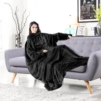 Freetoo Wohndecke Tragbare Kuscheldecke mit Ärmeln, Ärmeldecke, Lounge-Decke, Tragbar Ganzkörperdecke mit Ärmel, Schwarz 170*200cm