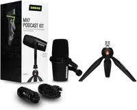Shure MV7+ Podcast Mikrofon mit Mikrofonständer-Verbessertes Audio, LED-Touchpanel, USB-C- und XLR-Ausgänge, Auto-Level-Modus, digitaler Pop-Filter, Halleffekte, Podcasting, Streaming - Schwarz