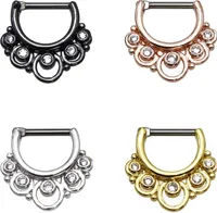 Karisma Titan G23 Septum Clicker Segment Ring Zirkonia Steine Nasenring Nasenpiercing- 1,2x8mm tsc-h002 - Gold