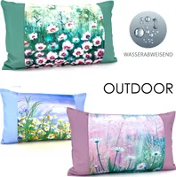 heimtexland ® Outdoorkissen Digitaldruck Blumen Lotus Effekt - Wasserabweisend Garten Deko Kissenhülle 30x50 Typ851 Grün
