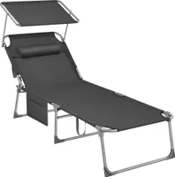 SONGMICS Große Sonnenliege, klappbarer Liegestuhl, Mit Seitentasche, 71 x 200 x 38 cm, Belastbarkeit 150 kg, verstellbarer Rückenlehne Anthrazit