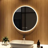 Meykoers LED Badspiegel Rund 70cm beschlagfrei Badspiegel mit Touch Schalter Badezimmerspiegel mit Uhrzeit und Temperatur, Natürliches Licht 4300K