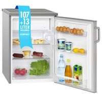 Bomann® Kühlschrank mit Gefrierfach, Getränkekühlschrank mit 120L Nutzinhalt und 2 Glasablagen, Türanschlag wechselbar, kleiner Kühlschrank mit stufenloser Temperaturregelung - KS 2194.1 inox