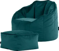 icon Sitzsack-Sessel Bean Bag Sirena mit Hocker, Blaugrün, Samt, Plüsch Xl Sitzsack Erwachsene mit Füllung Für Das Wohnzimmer, Groß Indoor Sitzsäcke - Hergestellt in Deutschland
