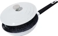 Ø28cm Hochpfanne / WOK-Pfanne ca. 8cm hoch KING® SHINE GREY aus Aluguss mit Keramikbeschichtung Innen: FUSION TI / mit Deckel / mit Soft-Grip Pfannengriff / Farbe: Grau
