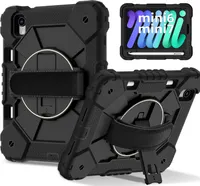 Pouzdro pro iPad mini 2024/iPad mini 2021, pouzdro na tablet s 360° otočným popruhem na ruku a stojánkem černé