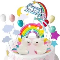 Tortendeko Einhorn Regenbogen Happy Birthday Wolke Sterne Kuchenaufsatz