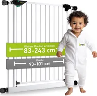BOMI® Kinderschutzgitter zum Klemmen 83-243 cm | 90° Feststellfunktion | Schließt automatisch | Türgitter Baby Weiß
