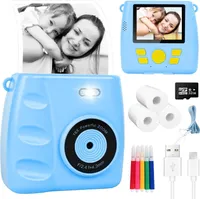 Kinderkamera, Sofortbildkamera, 1080P 2,4" Bildschirm DigitalKamera, 30MP HD Kamera Kinder Sofortdruck, mit 32 GB-Karte und 3 Rollen Druckpapier