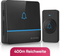 X-Sense Funk-Türklingel mit 1 Empfänger -  Schwarz - Reichweite 400 Meter - Wasserdicht - Batteriefrei - 52 Melodien