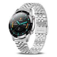 TPFNet Smartwatch mit Edelstahl Armband - individuelles Display - Smartwatch EKG Armbanduhr mit Musiksteuerung uvm. - Modell SW19 - Silber