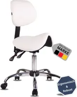 DELUKE® Sattelhocker mit Lehne KOLLI | Höhenverstellbar, Drehbar | Kunstleder pflegeleicht | Rollhocker Arbeitshocker Praxishocker Arzthocker Bürohocker Drehhocker | Weiß