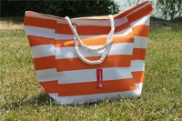 084 XXL Strandtasche orange Badetasche Shoppingtasche gestreift Kordel Maritim Beach Bag