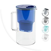Wessper Wasserfilterkanne aus Glas 2.5 L Kompatibel mit Brita-Wasserfilterkartuschen, Inklusive 1 Wasserfilter-Kartusche, Blau