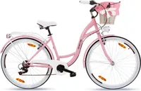 Goetze Citybike Mood 28 Zoll, 7-Gang Shimano, Tiefeinstieg, Damenfahrrad inkl. Rattan-Korb