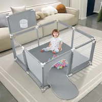 Laufstall Baby Aktivitätszentrum mit 50 Kugel mit Atmungsaktivem Netz an Vier Seiten und Saugnäpfen 126×126 cm Dunkelgrau