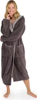 Blumtal Bademantel Damen, kuschelig weicher Bademantel Damen Baumwolle mit gefütterter Kapuze und samtigen Frottee-Velours, ® , L in Anthrazit und Grau
