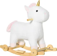 HOMCOM 2-IN-1 Schaukelpferd mit Räder Plüsch Schaukeltier Babyschaukel Spielzeug Weiß 63 x 38 x 63 cm
