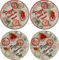 4er Set Pizzateller Moskau & Rot grün rot Ø33cm Platte XL-Teller Porzellan