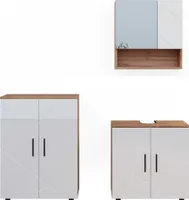 Vicco Badmöbel-Set Irma, 3 Teile, mit Unterschrank 60 cm, Eiche/Weiß Hochglanz