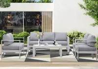MeXo Gartenmöbelset, Loungeset Aluminium für 6-7 Personen mit Kissen und Couchtisch Indoor Outdoor Balkon weiß (Sitzgruppe, Aluminiumrahmen)