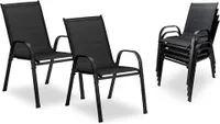 2er Set Stapelstühle schwarz – Hochlehner Gartenstühle mit Armlehnen, stapelbare Terrassenstühle aus Textilene & pulverbeschichtetem Stahl