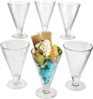 6x Copa Helado Eisbecher mit Fuß 340ml Waffel-Optik Dessert-Gläser Schale Glas