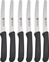 GRÄWE Tafelmesser 6 Stück, Messerset zum Schneiden, 6er Pack Brötchenmesser, Frühstücksmesser mit einseitigem Wellenschliff, Brotzeitmesser, scharfe Messer für Brotzeit, 21 cm - Schwarz