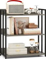COSTWAY Bücherregal mit 3 Ebenen, Standregal mit verstellbaren Regalböden und Metallrahmen, Aufbewahrungsregal für Wohnzimmer, Küche, Arbeitszimmer, 70 x 35 x 81 cm (Grau)
