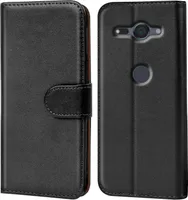 Conie Klapp Tasche für Sony Xperia XZ2 Compact Kartenfach Rundumschutz Hülle in Schwarz