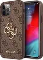 Guess Big Metal Logo Collection Tvrdé pouzdro na chytrý telefon pro Apple iPhone 12 / 12 Pro Braun mit Muster
