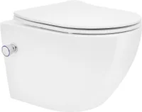 LuxeBath Spülrandloses Wand Hänge WC kurz 49cm, Weiß, aus Keramik mit Bidet-Funktion, Toilette mit WC-Sitz Soft-Close Absenkautomatik Toilettensitz Duroplast abnehmbar