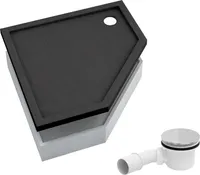 AQUABAD® Duschwanne Komplettset Basic Black Stone 90x90cm Fünfeck inkl. Styroporträger und Ablaufgarnitur Alcadrain A49CR