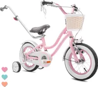 Kolo pro dívku 12 palců 2-4 let kolo s tréninkovými koly tlačné zařízení zvonek košík Heart Bike pudrově růžová
