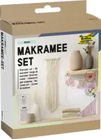 folia 23719 - Makramee Set Boho, 10-teilig, Garn (natur beige), Garn (rose), Holzstab, Holzperlen, 100 % Baumwolle, mit Anleitung, zum Basteln und Knüpfen