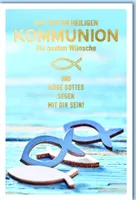 Kommunion - Karte mit Umschlag - blaue Fische