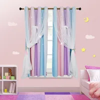 Topchances 2 Stücke Kinderzimmer Vorhang Gardinen mit Ösen - H 243 x B 132 cm Sternenvorhänge mit Voile Vorhang Kinderzimmer Mädchen Ösenvorhang,Lila