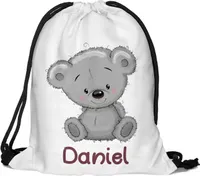 Kinder Turnbeutel mit Namen Beutel Fullprint Tasche Gymsac Jutebeutel Print Bag Fitness Bär [010]